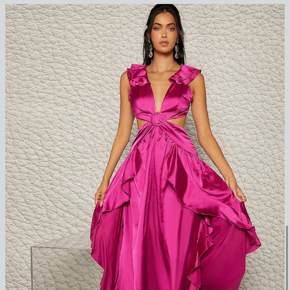 Elegant Pink Ruffled Women's Dress